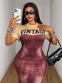 Maweii Gaun Duyung Pas Badan American Vintage untuk Wanita Ukuran Plus - Redwood - View 4
