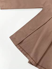 SHEIN LUNE CURVE معطف ترنش نسائي للخريف/الشتاء بياقة وكشكشة وحزام، جاكيت متوسط الطول بأكمام طويلة وخصر برباط، ملابس مناسبات للتنقل اليومي والعمل - قهوة بني - مشاهدة 9