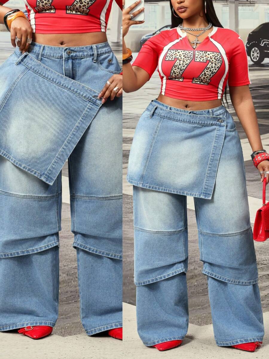 Slaydiva Plus Size Women Non-Stretch Denim Jeans Cowboy Outfits For Women - Light Wash - View 1