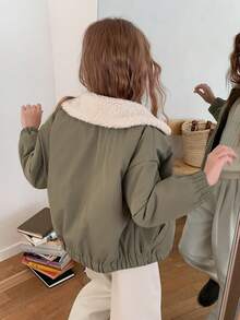 Dazy Kids Turn-Down Collar Contrast Color Thick Autumn/Winter Long Sleeve Cute Girls (Large) Cotton Padded Coat - Army Green - View 2
