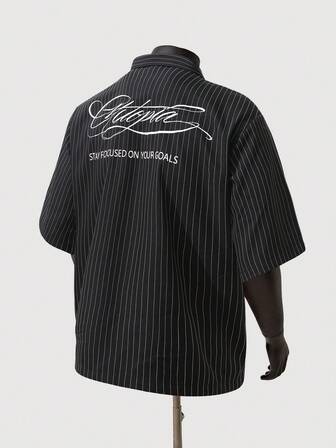 Essentials Camicia casual da uomo a maniche corte con stampa a righe americane e motivi inglesi