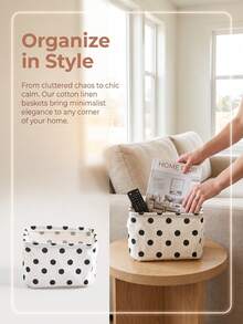 Haus Hana 1Pc/2Pcs/3Pcs Pattern Cotton Linen Fabric Storage Box, Durable Cotton Linen Material With Three Classic Printed Motifs. Portable Foldable Tidying Case For Vanity Table Use, Indoor Corner Clutter Sorting Accessory For Home Personal Item Collection. - Multicolor - View 16