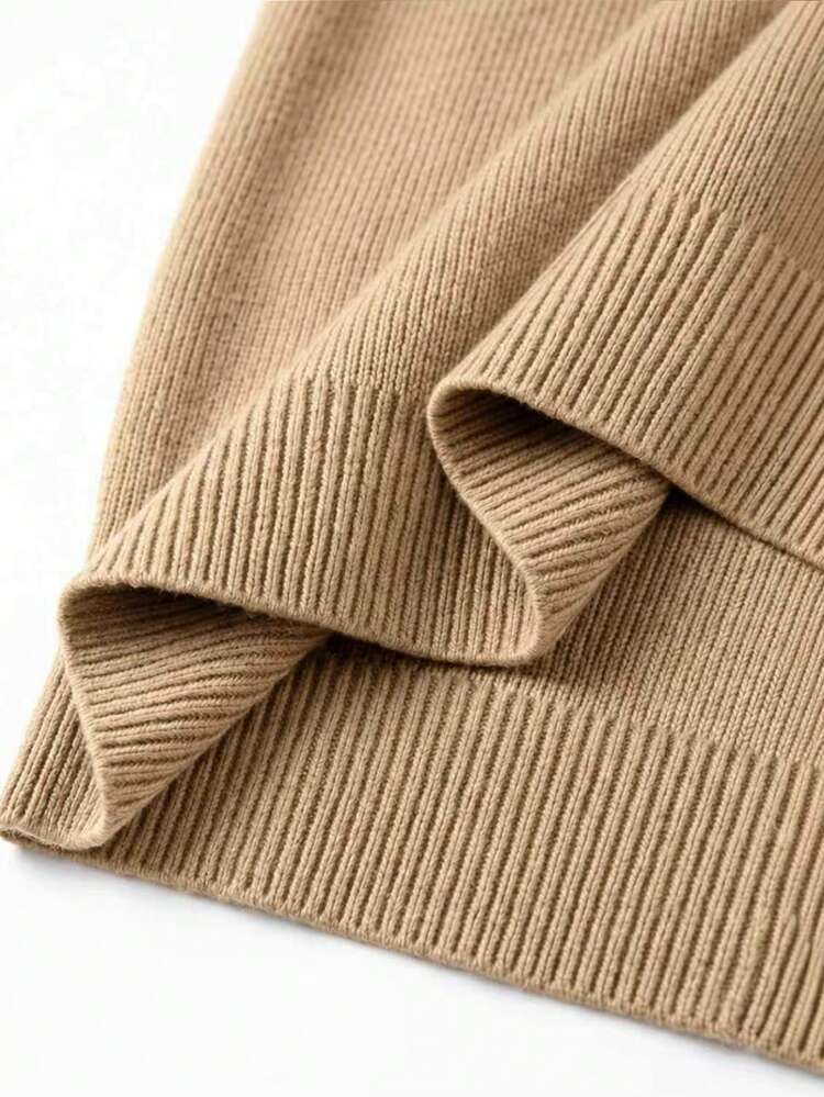 EMERY ROSE Women's Casual Solid Color Draped Neck Knit Sweater, Autumn/Winter - Camel - View 5