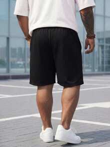 DRIVNCORE Men Plus Solid Drawstring Waist Shorts Sweat Plain Black Size - Black - View 2
