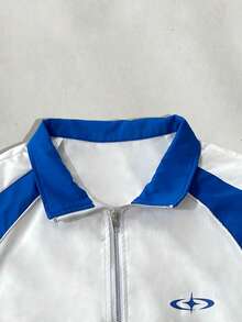 Manfinity Hypemode Conjunto de chaqueta y pantalones con bloques de color y patchwork para hombre - Azul y blanco - Ver 4