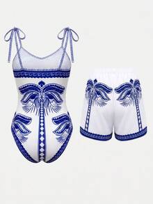 Swim Oasis 26SS 春夏度假風 魚紋波希米亞風 一件式泳衣附短褲 2件套 - 彩色 - 查看 2