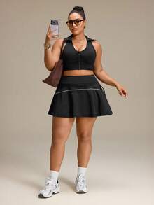 Slayform Women's Plus Size Colorblock Casual Daily Travel Sports Skort - Black - View 7