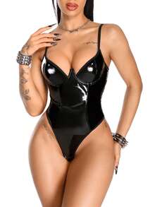 AltBold Classic Sexy Fashion Pioneer Punk Smooth Mirror PU Sexy Jumpsuit 1pc - Black - View 1