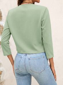 SHEIN LUNE Jaket Kerja Pendek Hitam Wanita, Pakaian Musim Semi, Gugur, dan Musim Dingin untuk Wanita - Mint Green - View 3
