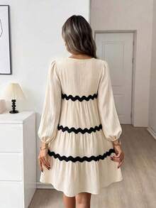 SHEIN Holidaya Gaun Kasual Liburan Gaya Boho dengan Tali Anyaman, Dekorasi Warna Beige Musim Gugur - Aprikot - View 3