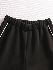 SHEIN Tween Girls Black Elastic Waist Loose Sports Uniform Streetwear Pants, Baby Tee Gym School Yoga College Style, 1pc Only Summer - Black - View 6