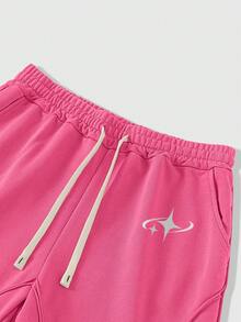 ROMWE MEN Essentials Pantalones cortos casuales sueltos con cordón y bolsillos para hombres - Rosa Fucsia - Ver 6