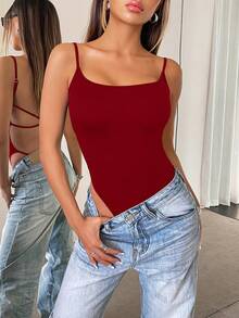 INAWLY Solva Women's Solid Color Sexy Backless Criss-Cross Design Spaghetti Strap Camisole - Burgundy - View 4