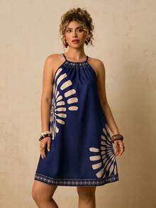 Travachic Plus Size Women's Colorblock Casual Daily Summer Halter Neck Dress - Multicolor - View 5