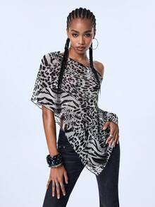 Y2Kool Top Feminino Casual Streetwear Sexy Y2K Punk Gótico para Praia e Festa, Semitransparente com Brilho Metálico Cinza Preto Prata, Estilo Hot Girl, para Primavera e Verão, Férias na Ilha, Festa, Festival de Música, Festival de Música Eletrônica, Uso Diário e Halloween - Cinza - Visão 5