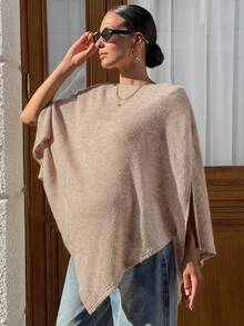 MaterniWear Maternity Solid Color Asymmetrical Hem Cape T-Shirt Fall - Khaki - View 5