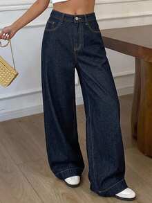 DAZY Vintage Loose Fit Flare Leg Jeans For Women, Spring Design Business Casual Woman - Blue - View 2