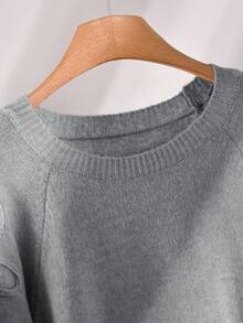 CosyJoli Sweater Pullover Kasual Longgar Lengan Panjang Bertekstur Bunga untuk Wanita Ukuran Plus, Musim Gugur/Dingin - Grey - View 3