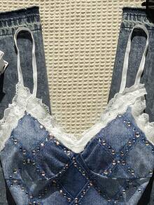SHEIN 女士数码蕾丝拼接修身优雅吊带背心 - 彩色 - 查看 3