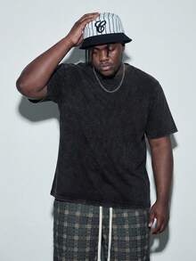 Modcrash Plus Size Men's Casual Washed Round Neck Short Sleeve T-Shirt, Summer - Black - View 6