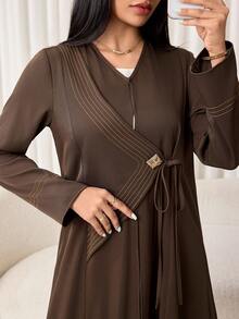 Veilorie Women's Elegant Commute Arabic Abaya - Brown - View 1