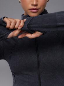 Voyena Plus Size Women Solid Color Zipper Casual Versatile Daily Travel Sports Jacket Fall - Dark Grey - View 6