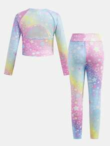 SHEIN Kids Young Girl Casual Daily Fashion Sports Print Sportswear Set - Pink - View 3