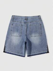 ROMWE MEN Essentials Spring/Summer Casual Men'S Contrast Color Pocket Casual Versatile Denim Shorts - Blue - View 2