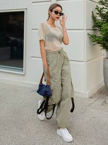 DAZY Semi Sheer Mesh Top Without Bra Going Out Tops Festival Thin Clothing - Apricot - View 8