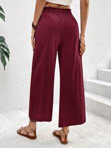 SHEIN Frenchy 女款純色休閒度假長褲 - 酒紅色 - 查看 2