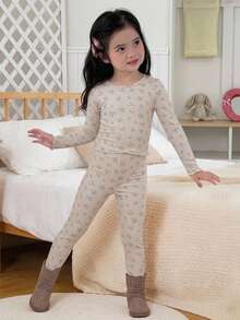 DAZY Ditsy Floral Fitted Long Sleeve Top And Long Pants 2 Pieces Set, Young Girls Ditsy Floral Round Neck Loungewear Fall - Beige - View 9