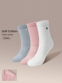 GLOWMODE 3 Pairs Socks Soft Ventilated Mesh With Embroidered Logo Workout Daily Casual - white + pink + blue. - View 1