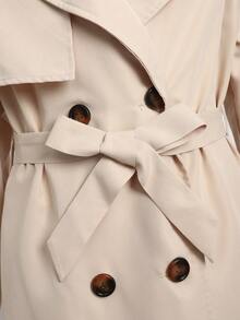 Tween Girl Casual Daily Fashion Button Long Sleeve Lapel Trench Coat - Apricot - View 3