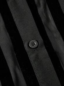 ROMWE Goth 暗黑哥德風萬聖節穿搭 透視條紋襯衫 - 黑色 - 查看 3