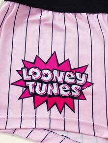 LOONEY TUNES X SHEIN 女款字母條紋休閒背心內衣套裝 - 粉色 - 查看 5