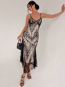 Firerie Women's Summer Elegant Sexy Lace Spaghetti Strap Dress - Black - View 5