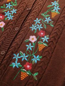 GlowEve CURVE Plus Size Women's Floral Print Casual Versatile Daily Wear Cardigan - Coffee Brown - View 5