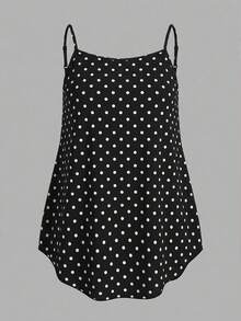 Comfortcana 1pc Plus Size Black Polka Dot Camisole Top, Basic Style, Suitable For Summer - Multicolor - View 1