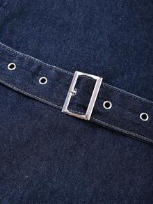 GlowEve CURVE CURVE Plus Size Vintage Dark Blue Denim Mini Dress With Waist Belt Sleeveless Tank Dress - Dark Wash - View 4