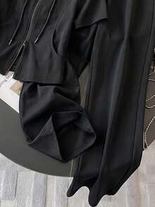 Resyla Women's 2 Pieces Black Casual Short Sleeve Sweatshirt And Long Pants Set, Suitable For Daily Wear And Home - Black - View 4