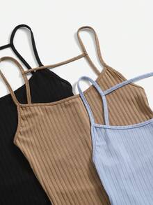 SHEIN EZwear 3pcs Solid Backless Cami Romper - Multicolor - View 5