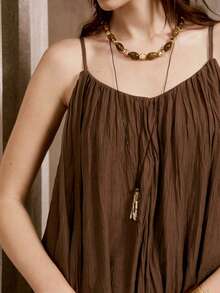 Arave Women's Solid Color Ruffle Hem Camisole And Skirt 2 Pieces Set Vacation Dark Brown Summer Minimalist Earthy - Brown - View 6