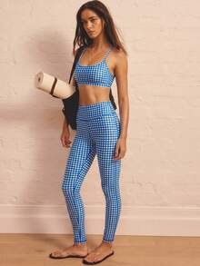 Aralina 女款格紋細肩帶上衣與高腰短褲休閒日常運動套裝 - 藍白色 - 查看 7