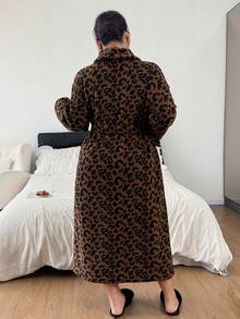 Napfluff CURVE Napfluff CURVE Women's Plus Size Casual Lapel Leopard Print Jacquard Fleece Long Robe, Autumn/Winter - Multicolor - View 2