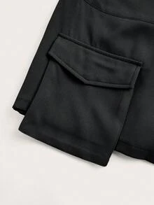 SHEIN ICON 女款萬聖節黑色純色扣環設計休閒日常迷你裙 - 黑色 - 查看 3