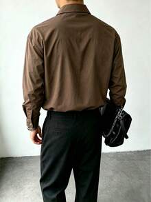 Resyla Men Men's Casual Commute Solid Color Tie Shirt - Brown - View 4