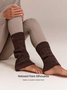 GLOWMODE SoftWarm Knit Cozy Cable Slouch Socks With Foldover Cuff & Flare Calf-Length Design Studio Pilates Yoga Daily Casual - dark brown - View 3