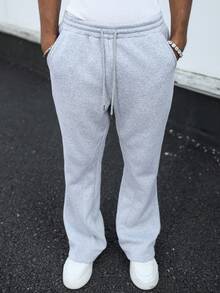 Major Grit Men's Plus-Size Grey Casual Autumn Sweatpants, Street-Style Loose Joggers, Y2K Retro Flared Pants - Light Grey - View 6