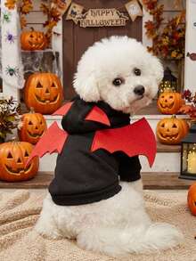 PETSIN 1pc Small Bat With Horns And Wings Cosplay Pet Hoodie Black Thick Soft Pet Anti Shedding Pet Clothing - Multicolor - View 2