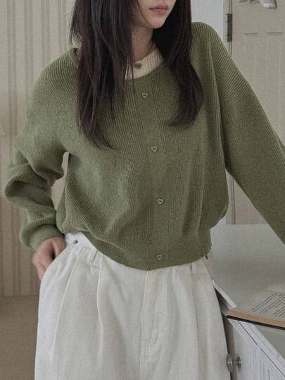 DAZY Patchwork 2 In 1 Loose Round Neck Long Sleeve Button Decor Casual Vacation Pullover Knit Sweater For Women Autumn/Winter
